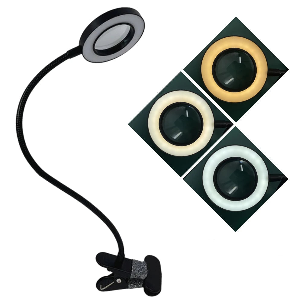 Lampe de chevet Lecture Pince à Clip avec Loupe - Opale