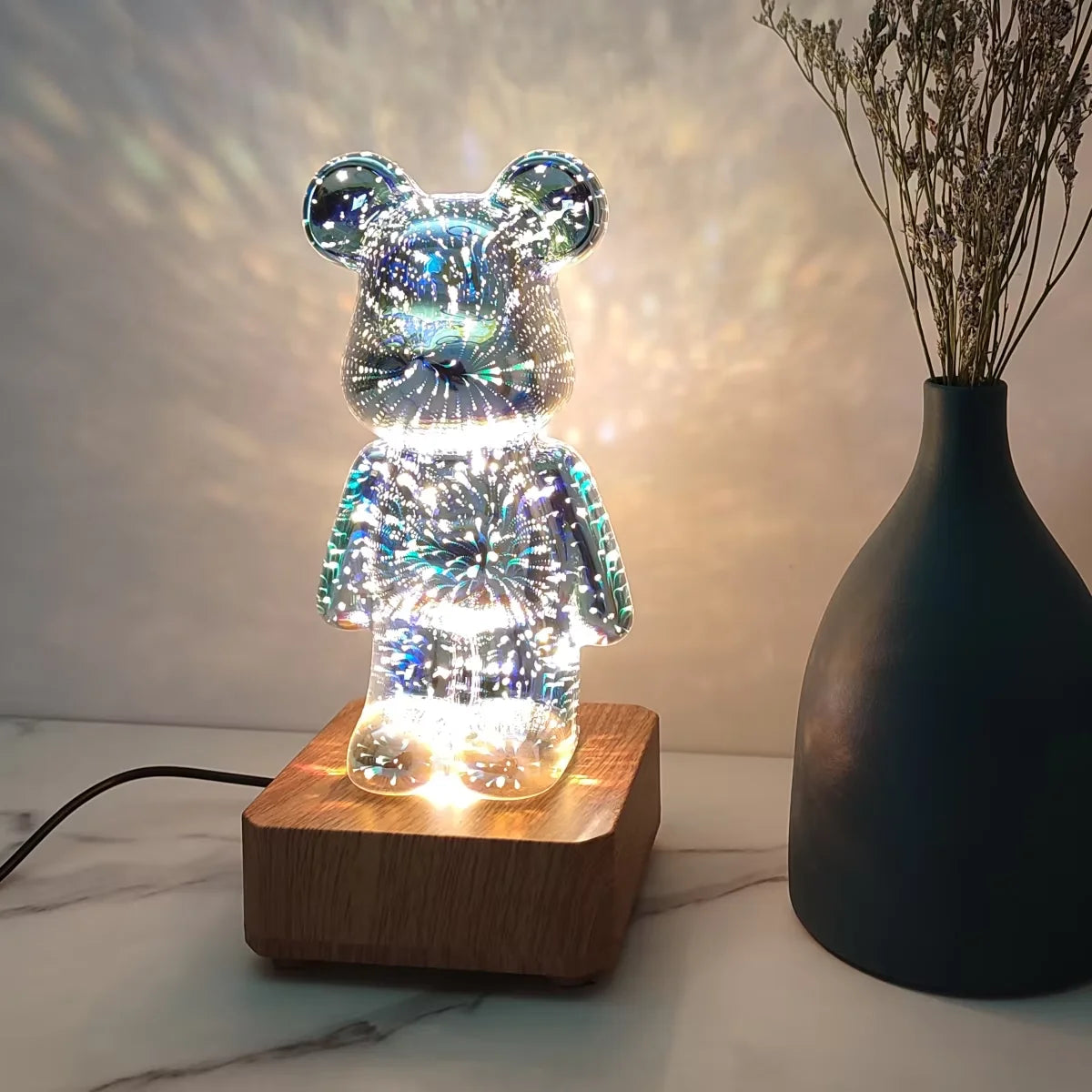 Lampe 3D Ourson Feu D'artifice Magique