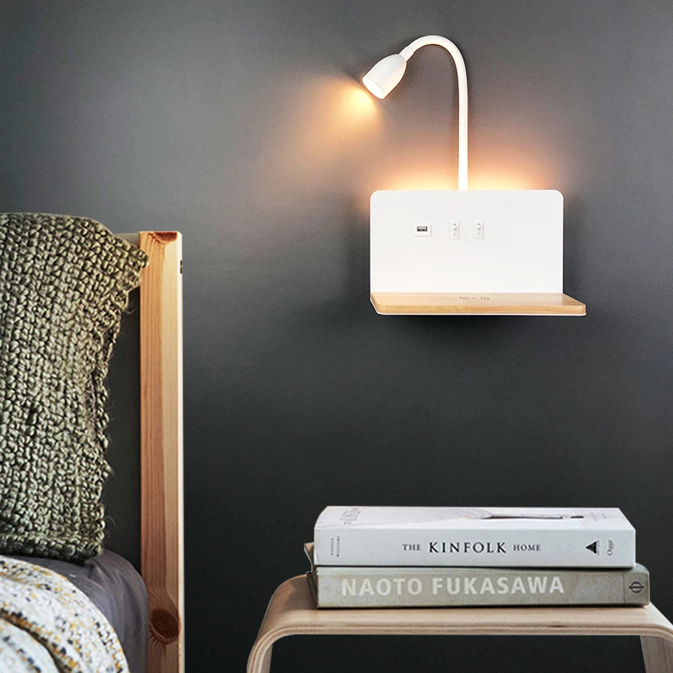 Lampe de chevet Murale Sans fil avec Étagère et Induction - Opale