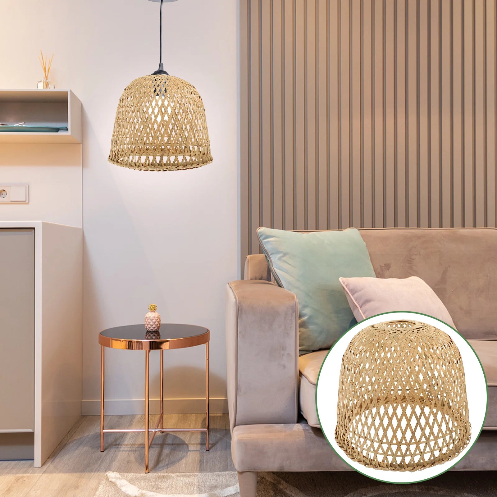Abat-Jour Lampe de chevet Suspendue en Bambou Tissé - Opale