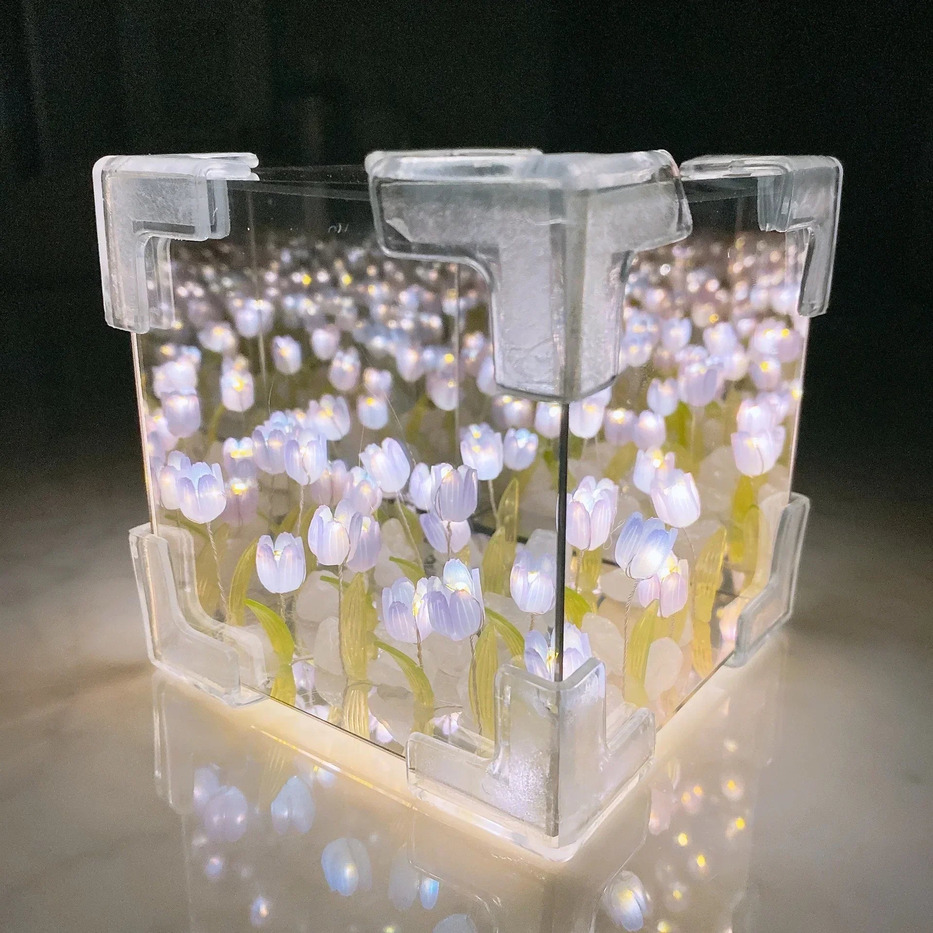 Lampe de chevet Fleur 3D Boîte Miroir avec Tulipes - Opale