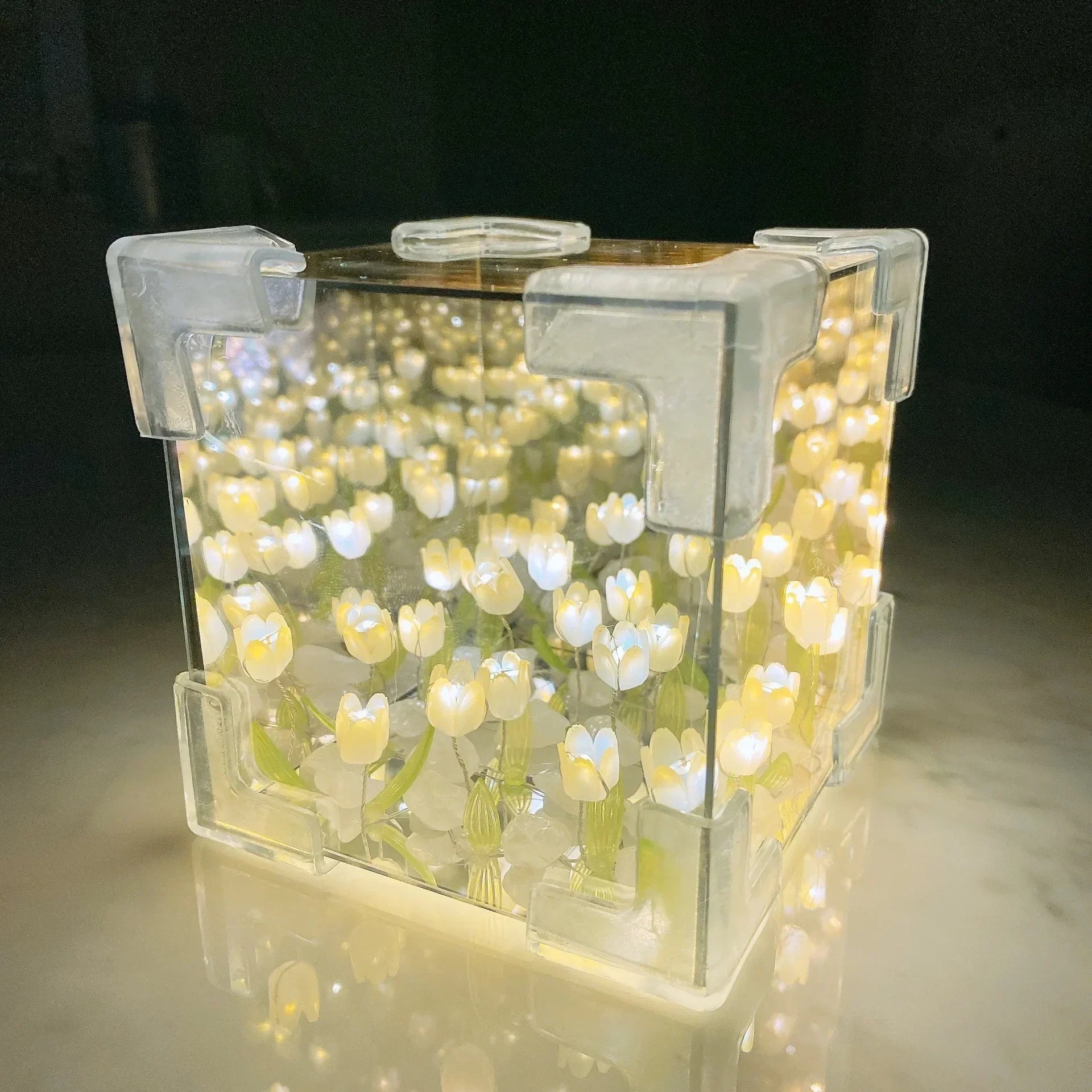 Lampe de chevet Fleur 3D Boîte Miroir avec Tulipes - Opale