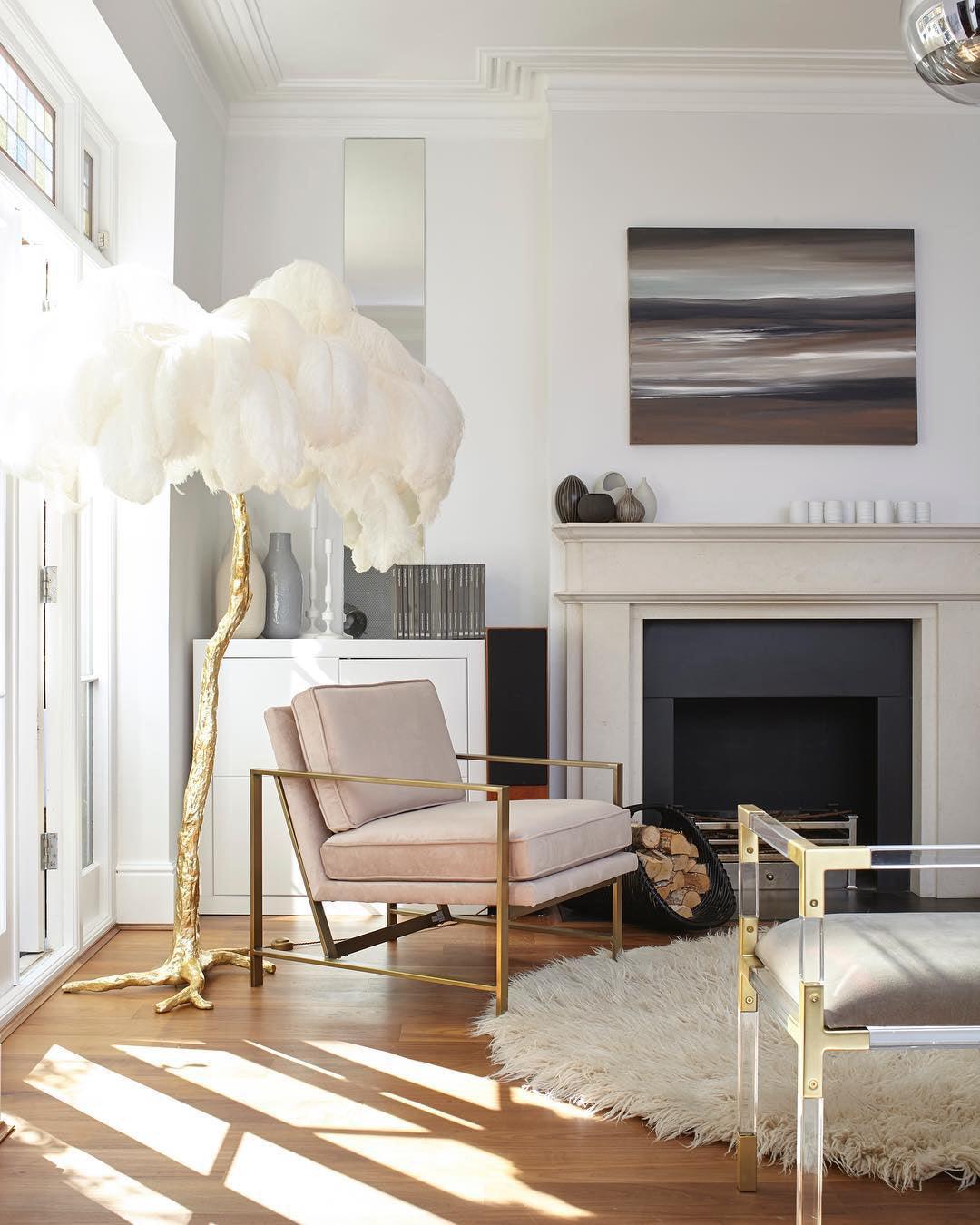 Lampadaire en Laiton et Plumes d'autruche - Opale