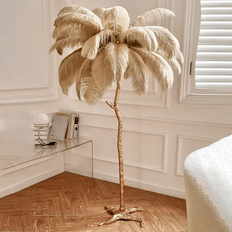 Lampadaire en Laiton et Plumes d'autruche - Opale